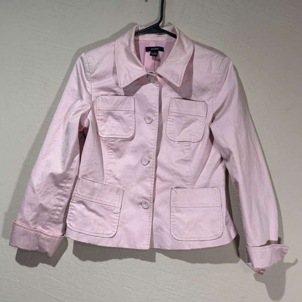 Alfani Utility Jacket Women 6 Pink Excellent Vintage Cotton Blend 4-Pocket